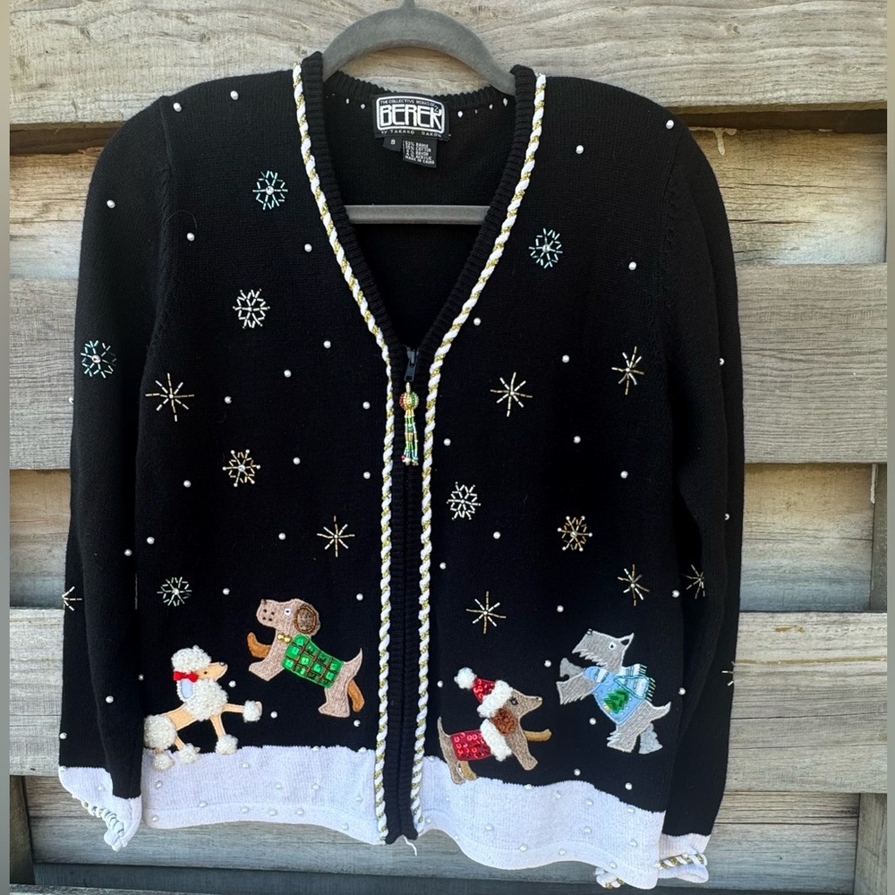 Berek Black Cardigan with Festive Dog Design